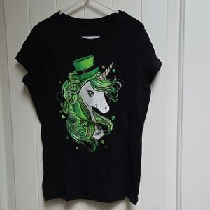 The Children Place Black Green Unicorn Kids T-Shirt Large St Patrick Day